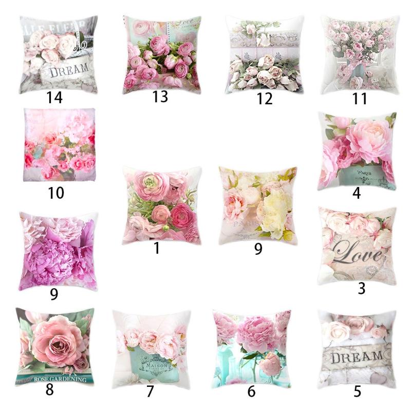 QQ Vỏ Bọc Đệm Ghế Sofa Vải Nhung In Hình Hoa Hồng 3D Phong Cách Địa Trung Hải 45x45CM