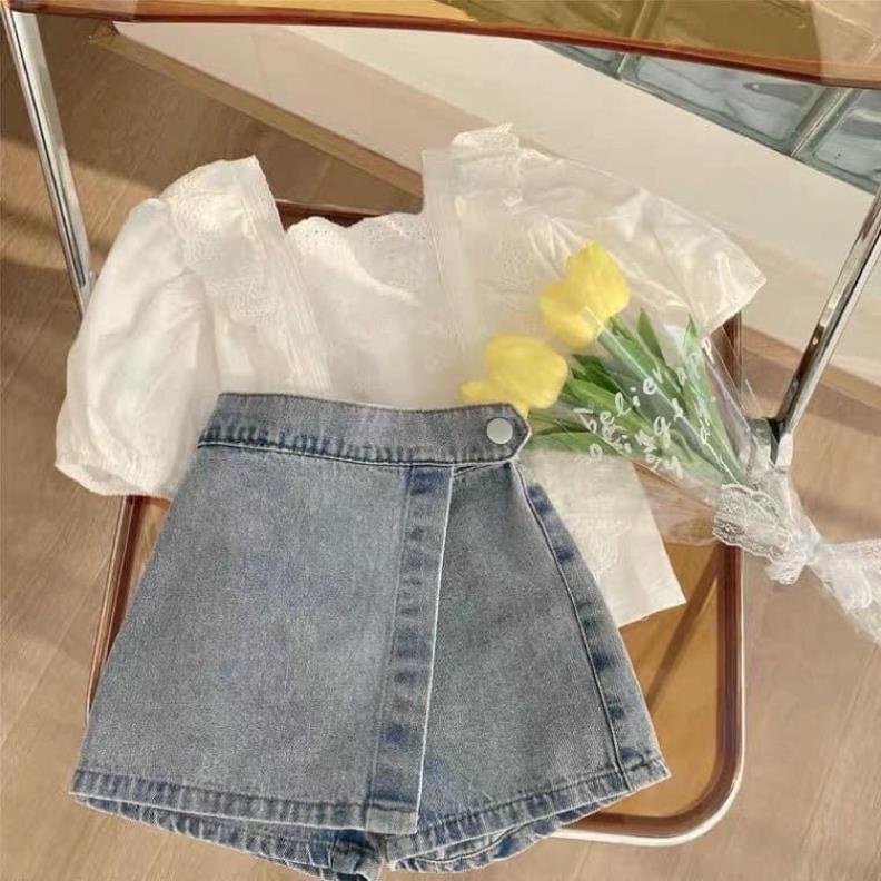Set Áo sơmi kiểu kèm quần jean giả váy