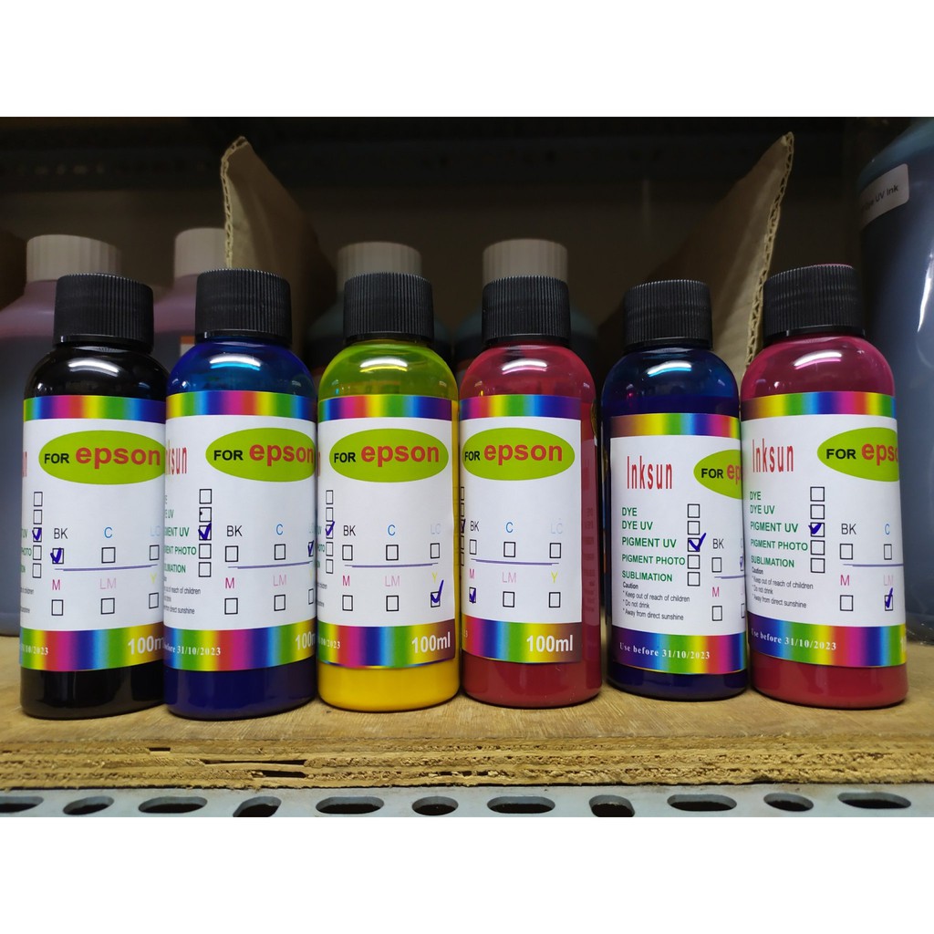 ✅Bộ 4 màu Mực dầu Pigment UV inkSun cho Epson T50-T60-L800-L805 100ML không phai