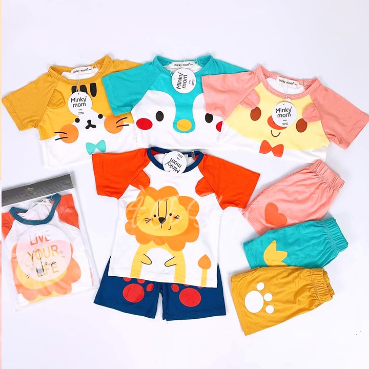 Bộ Minky Mom cộc tay cho bé, bộ thun lạnh cho bé gái và bé trai 6-18kg chất vải mềm mịn màu tươi sáng Baby-S – SBVN046