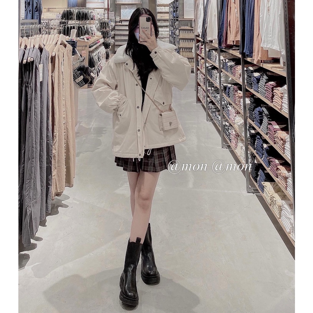 210754 Áo khoác kaki cổ lông, áo khoác nữ ulzzang trần phao, freesize 3 màu