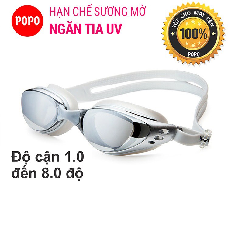 Kính bơi cận thị có độ từ 1,0 đến 8.0 cản UV POPO sử dụng cho người lớn nam nữ trẻ em, cho bé từ 8 tuổi