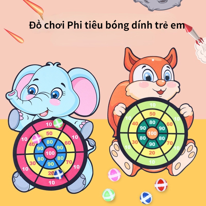 FEPITO Bảng ném bóng dính cho bé có tính điểm họa tiết động vật ngộ nghĩnh kèm 3 trái bóng