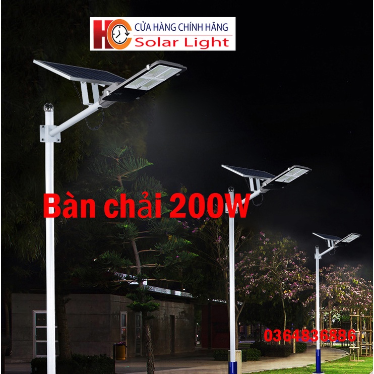 Đèn năng lượng mặt trời  bàn chải HC SOLAR LIGHT 200W –  4 khoang, Vỏ nhôm, Tấm pin NLMT rời, Ánh sáng trắng