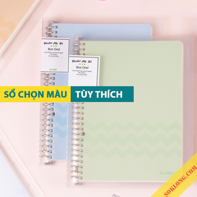 Sổ còng sắt Klong B5 80 tờ Dot grid Ms 551 [Chọn Màu] 26 chấu kèm 5 tab phân trang, Binder Klong dễ refill