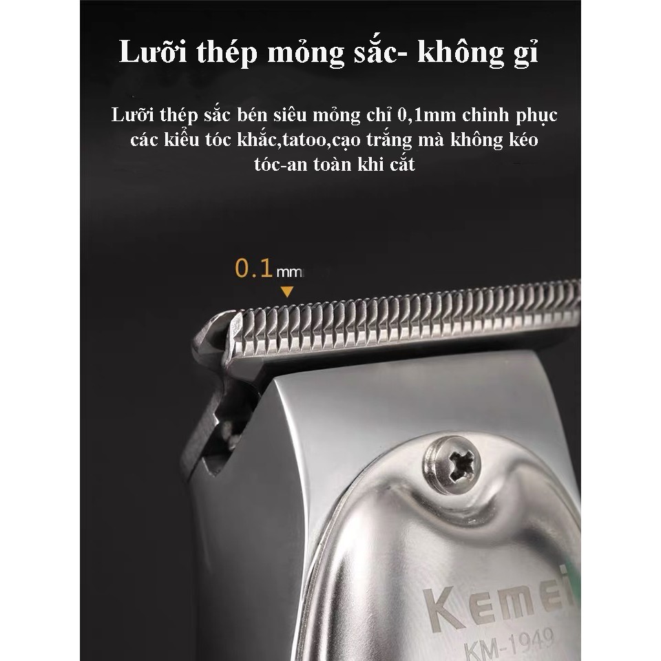 Tông đơ chấn viền kemei KM - 1949 không dây chuyên nghiệp,có thể khắc tatoo cạo trắng siêu nhẹ siêu sát