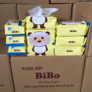 Khăn giấy ướt BIBO thùng 32 gói không mùi, giấy khô thoáng
