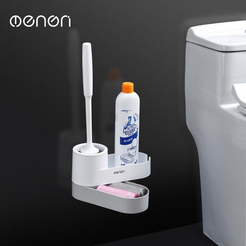 Bộ cây chổi cọ nhà vệ sinh toilet cao cấp OENON có ngăn chứa đồ dán tường - OEWC