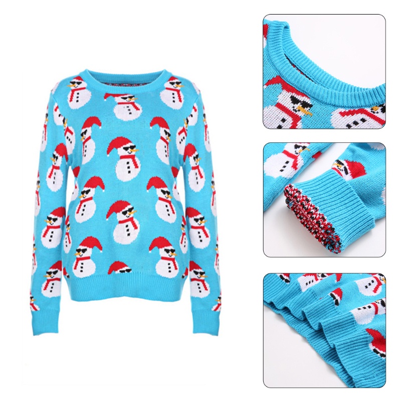 Áo Sweater Họa Tiết Người Tuyết Hoạt Hình Đeo Kính Mát Phong Cách Giáng Sinh Cho Nữ
