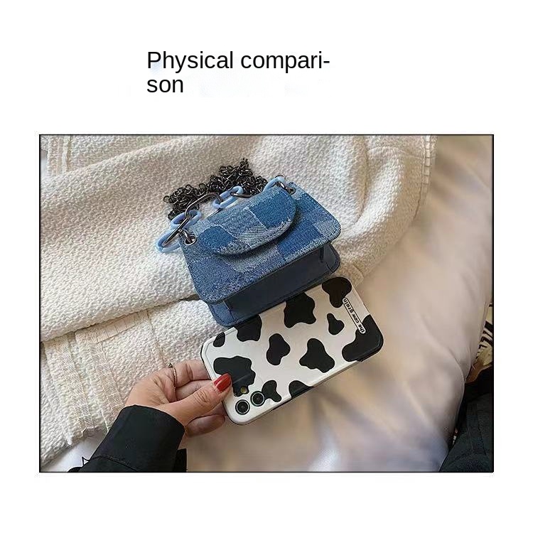 Túi đeo chéo/ xách tay phối dây xích nhỏ kẻ ô vuông thời trang hè năm 2021 cho nữ