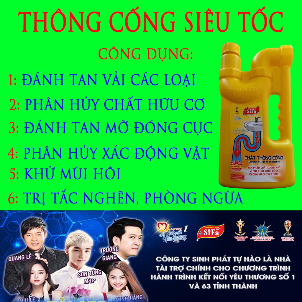 Thông cống cực mạnh (nước)1,6kg xử lý nhanh gấp 10 lần bột thông cống, thông bồn cầu,phân hủy vải, tóc, chất hữu cơ, mỡ,
