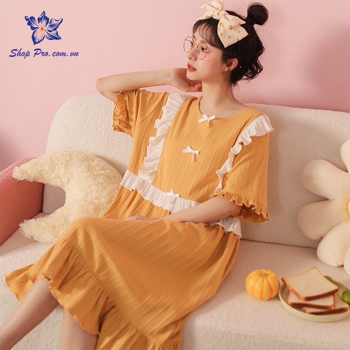 Váy ngăn tay dáng xuông, váy cotton mặc ở nhà mềm mát dễ thương VX13 Shop Pro