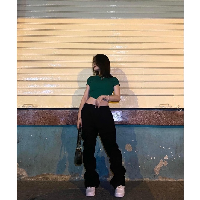 HÌNH THẬT áo croptop tay ngắn vạt nhọn A25
