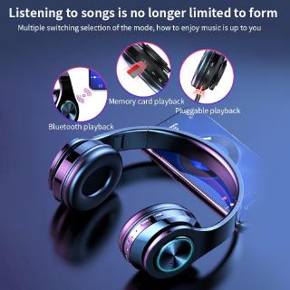 [✅COD]  LED Colorful Breathing Lights Portable Folding Wireless Bluetooth Headphones With MIC