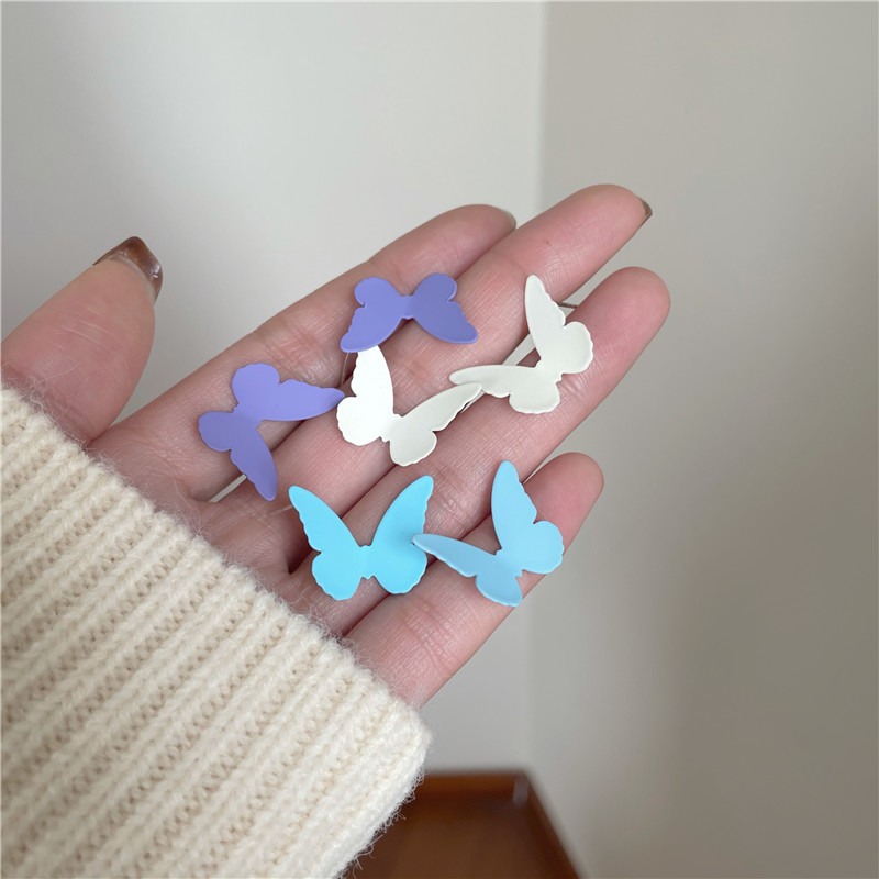 Simple Silver Metallic Butterfly Earrings for Women Small Color Earrings 2021 New trendy fashion line