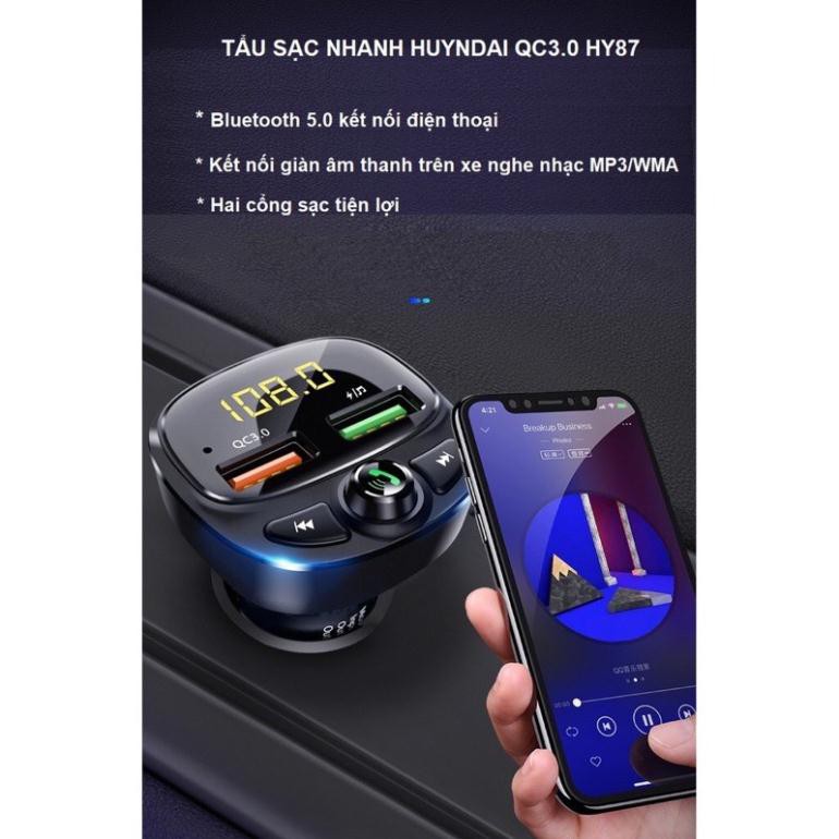 Tẩu sạc ô tô hai cổng USB, kết nối bluetooth với dàn âm thanh trên xe nghe nhạc đa phương tiện HUYNDAI HY-87 màu đen