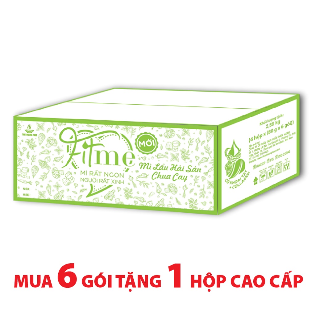 Thùng 36 Gói Mì Lẩu Hải Sản Chua Cay Fitme Có Bổ Sung Collagen 80g/gói