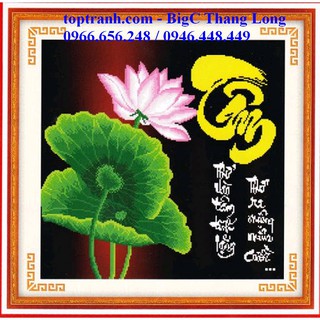 tranh thêu chữ thập  chữ Tâm và hoa sen 222605 ( chưa thêu)