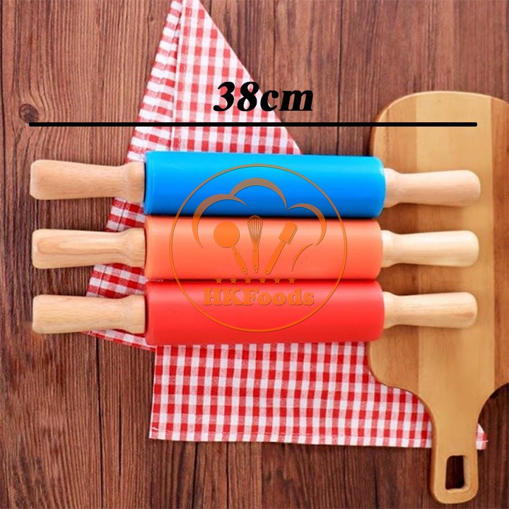 Cán lăn silicon tay cầm gỗ 38cm
