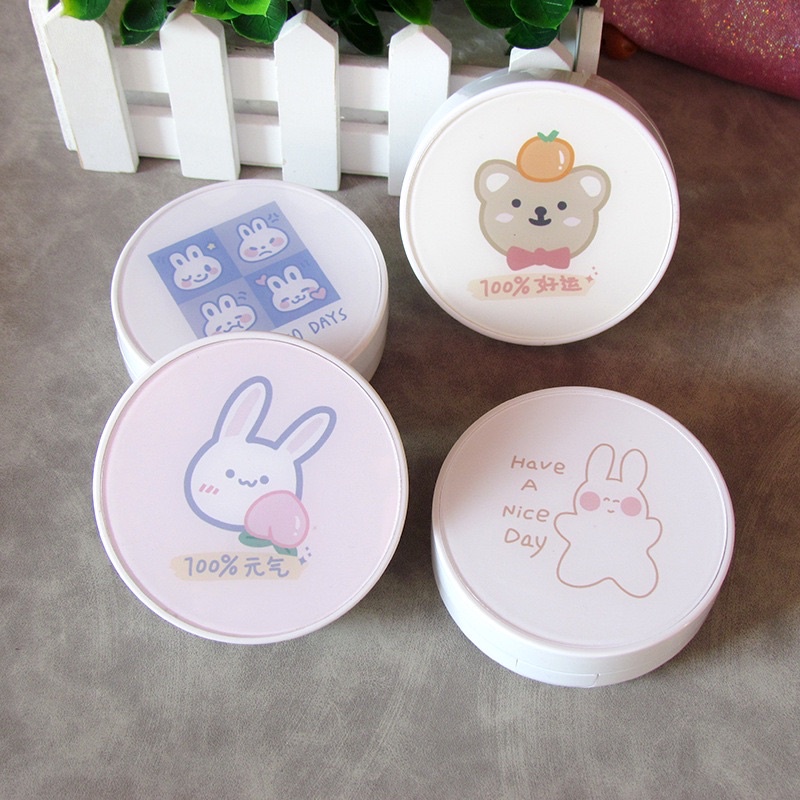 Khay Gương To Tròn Gấu Thỏ - Case Đựng Lens