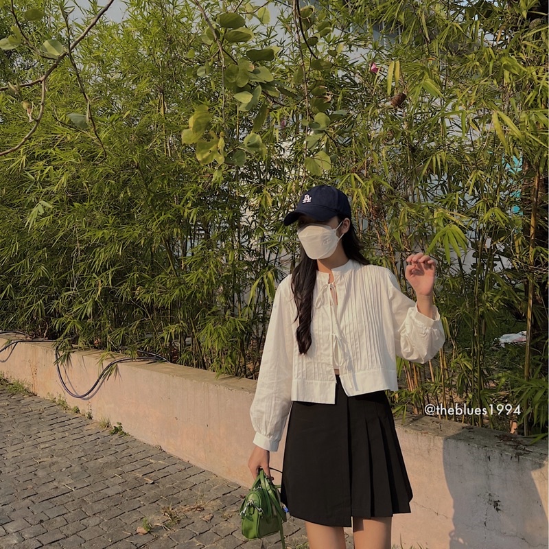 [ ẢNH THẬT KÈM VIDEO ] Áo Sơ Mi Trắng Thô Xếp Li Trước Dáng Croptop Cột Dây | BigBuy360 - bigbuy360.vn