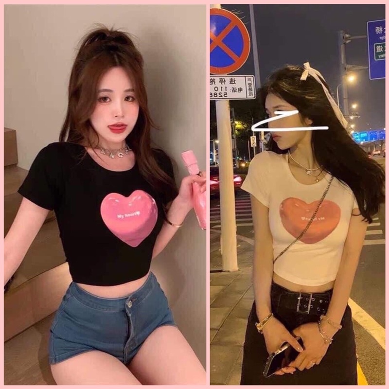 Áo Croptop nữ ôm body  tay ngắn Tim  Đỏ❤️chất bodip cá tính, sexy, năng động thời trang Hè 2022