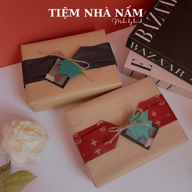 Dịch vụ gói quà noel, lễ, sinh nhật giấy kraft phong cách vintage sang trọng - [ Nhà Nấm handmade ]