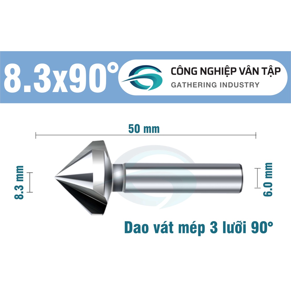 Dao phay vát mép HSS 90 độ 3 lưỡi hàng chính hãng, chất lượng cao.