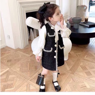 Váy dạ phối sơ mi hàng QC cho bé