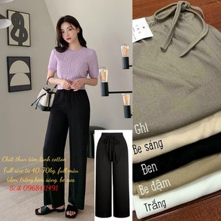 Quần tăm ống suông, quần culottes cạp chun dây giải rút lưng cao, đủ màu, chất tăm mát bigsize từ 40-70kg