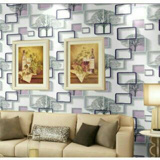 Giấy dán tường 3D khung vuông tím