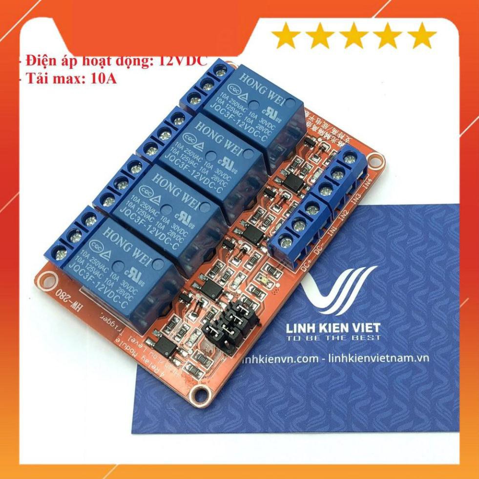 Module Relay 4 Kênh 24VDC hoặc 12VDC chọn mức kích hoạt - S4H24