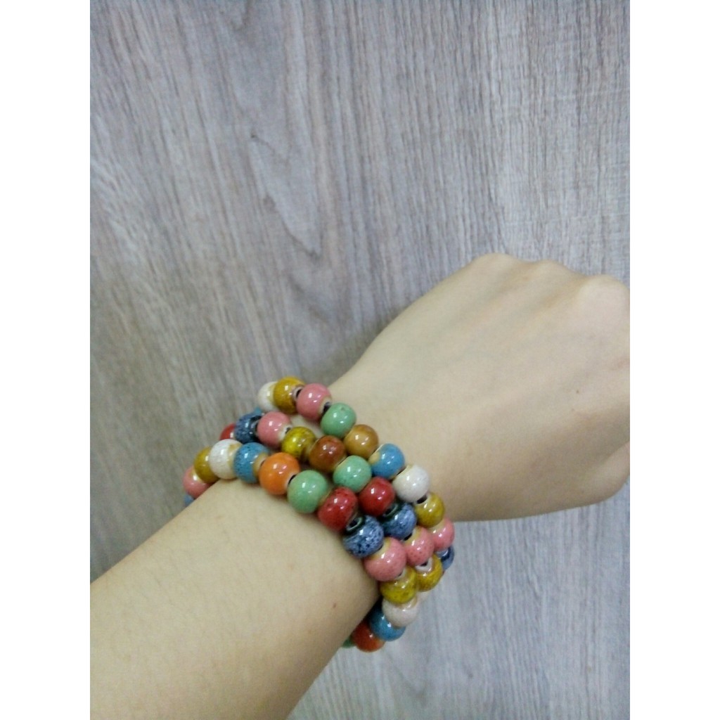 Vòng tay chuỗi hạt gốm sứ nhiều màu nam nữ thời trang đường kính hạt 0.7 cm