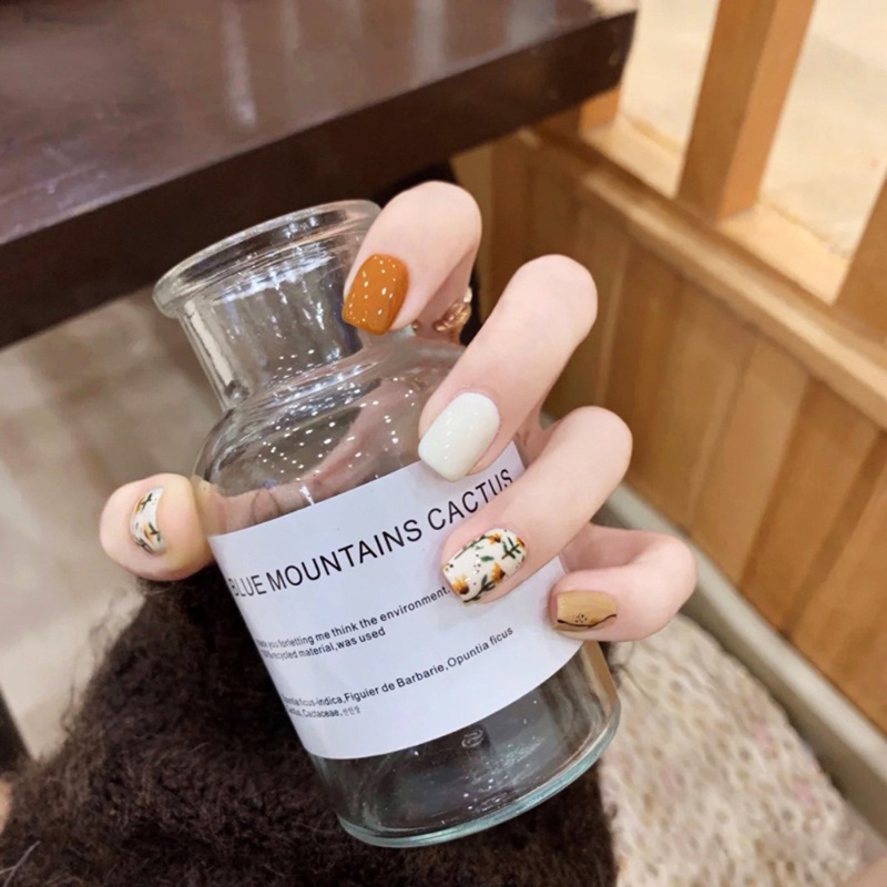 [Hàng mới về] Bộ móng tay giả ngắn nhiều màu che phủ toàn diện thanh lịch dành cho nữ
