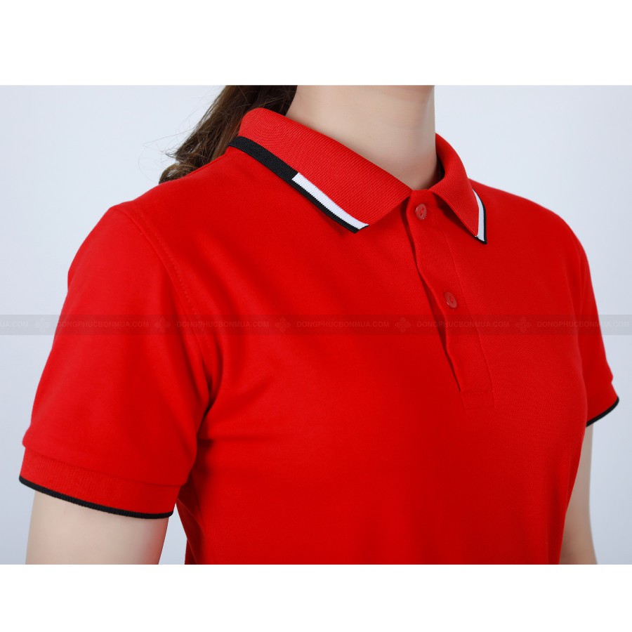 [ Giá Gốc ] Áo Thun PoLo Đồng Phục Đỏ Phối Cổ Đỏ  Trắng Đen Thời Trang Bao Đẹp MIỄN PHÍ IN LOGO- Đồng Phục Bốn Mùa