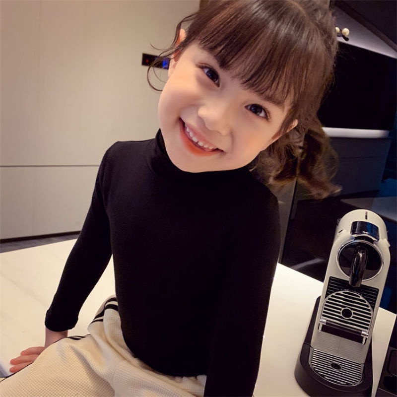 Áo thun tay dài cổ lọ màu trơn thời trang mùa thu nhiều màu tùy chọn cho bé gái