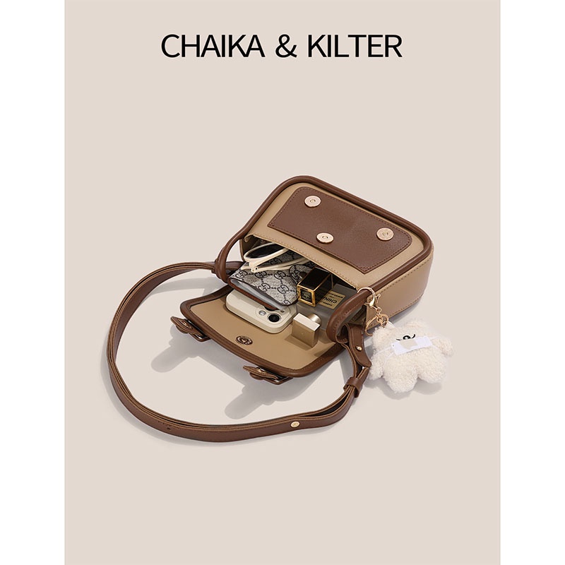 Túi đeo chéo CHAIKA KILTER CK1354 dáng vuông nhỏ phối màu tương phản thời trang thu đông dành cho nữ