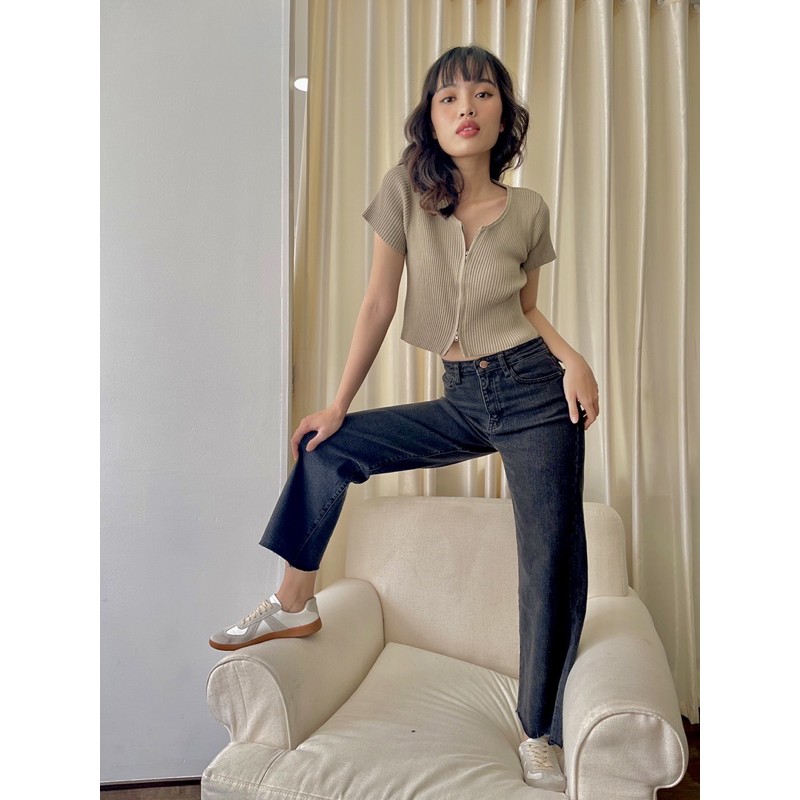 LEN clothing áo croptop dệt kim dây kéo 4 màu 8006 | BigBuy360 - bigbuy360.vn