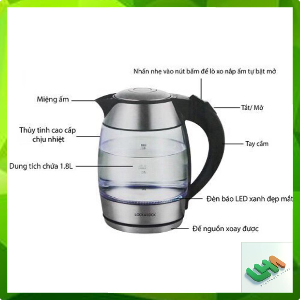 Ấm siêu tốc bằng thuỷ tinh 1,8l lock&amp;lock