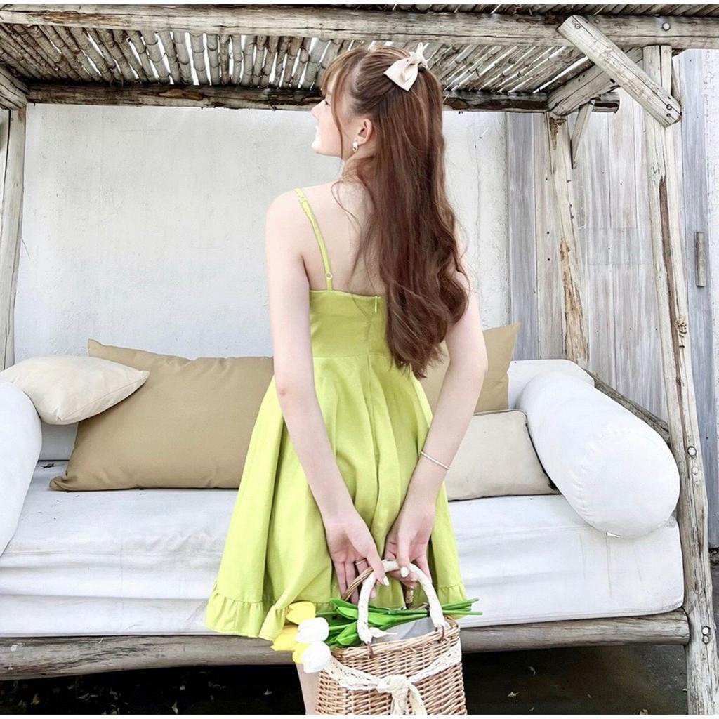 Váy 2s xanh bơ chất đũi mềm đẹp  LT667