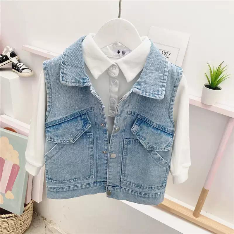 Áo Khoác Denim Sát Nách Mềm Mại Phong Cách Nhật Hàn Thời Trang Xuân Thu 2022 Cho Bé