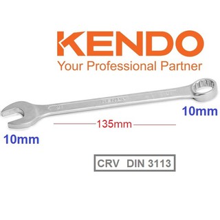 KENDO Khóa 10 Cờ lê vòng miệng 10mm dài 135mm CRV DIN 3113 15310
