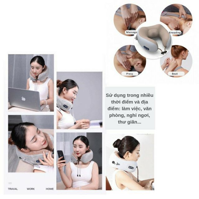 Gối massage kẹp cổ chữ U có hồng ngoại dùng cho người đau, mỏi Cổ, Vai, Gáy