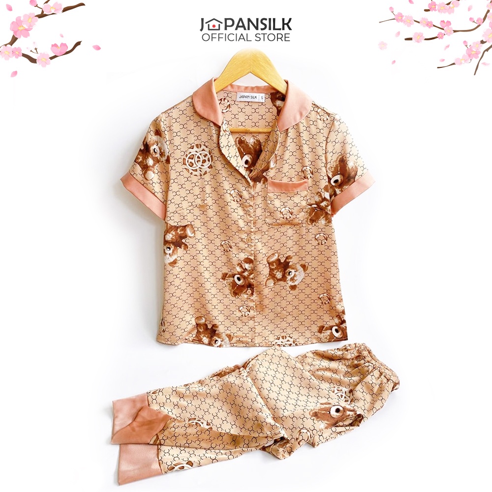 Bộ đồ ngủ Bigsize Pijama lụa Nhật cao cấp JAPANSILK, ngắn tay quần dài màu sắc tối giản tôn dáng