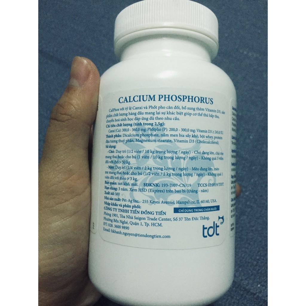 Canxi viên hỗ trợ tình trạng thiếu hụt canxi cho chó mèo thú cưng - Calcium Phosphorus [Giá 1 viên]