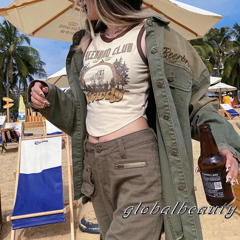 Áo Croptop Sát Nách Cổ Tròn In Chữ Và Hình Động Vật Thời Trang Mùa Hè Cho Nữ