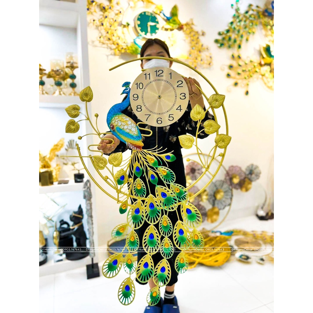 Đồng Hồ Treo Tường Con Chim Công Tài Lộc Chính Hãng D1 Home Kim Trôi Trang Trí Tường Decor - 78