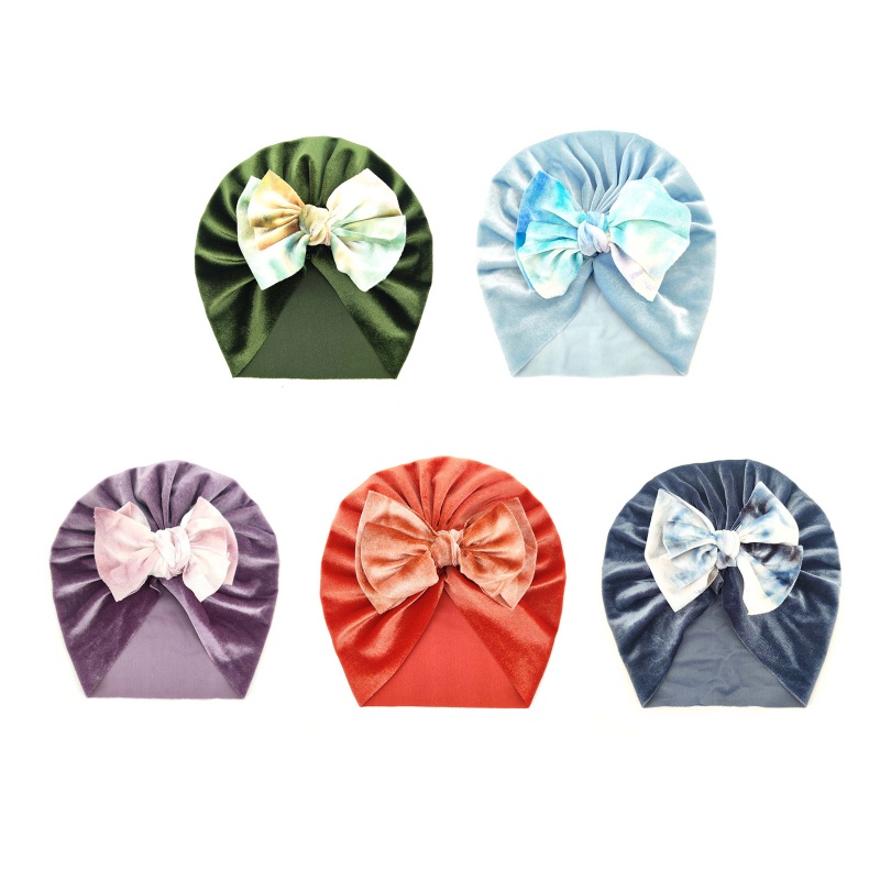 Mũ Turban Thắt Nơ Bằng Vải Nhung Cotton Mềm Màu Trơn Dành Cho Bé Sơ Sinh