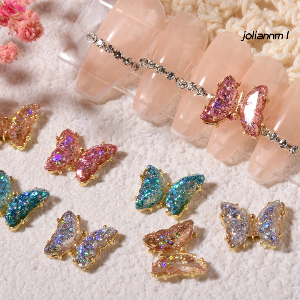 Hạt cườm hình bướm 3D bằng hợp kim đính đá trang trí làm đẹp móng tay
