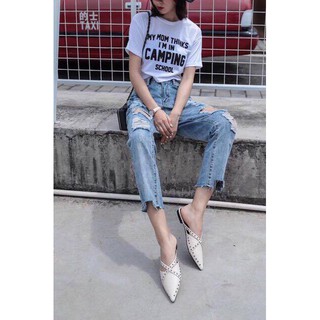 Dép sục da phối dây chéo đinh